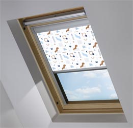 Skylight in Geo Graph White and Blue Blackout