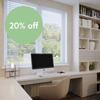 Wooden Blind in Office fitted above desk with PC